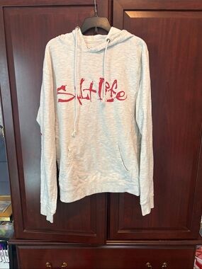 Salt Life Men's Light Gray Crewneck Hoodie with Red Logo